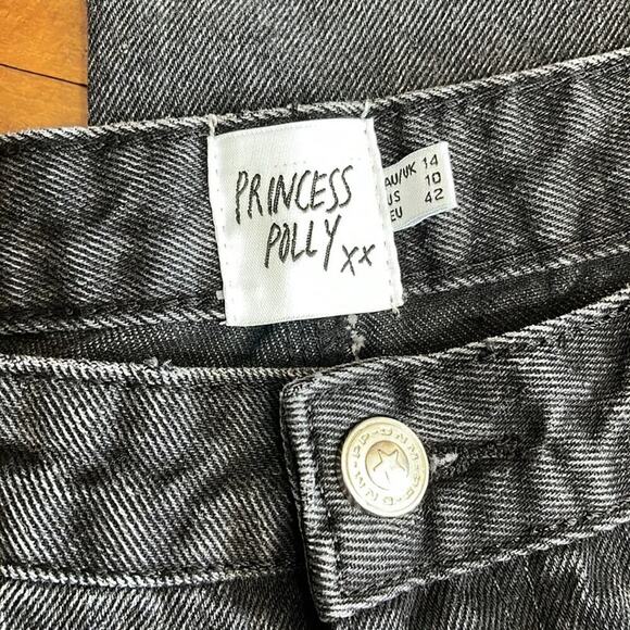 Princess Polly Black Washed Distressed Wide Leg Jeans Size 10 - Picture 3 of 4